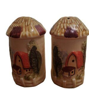 Vintage Occupied Japan Silo Shaped Farm Salt and Pepper Shakers Fall Orange